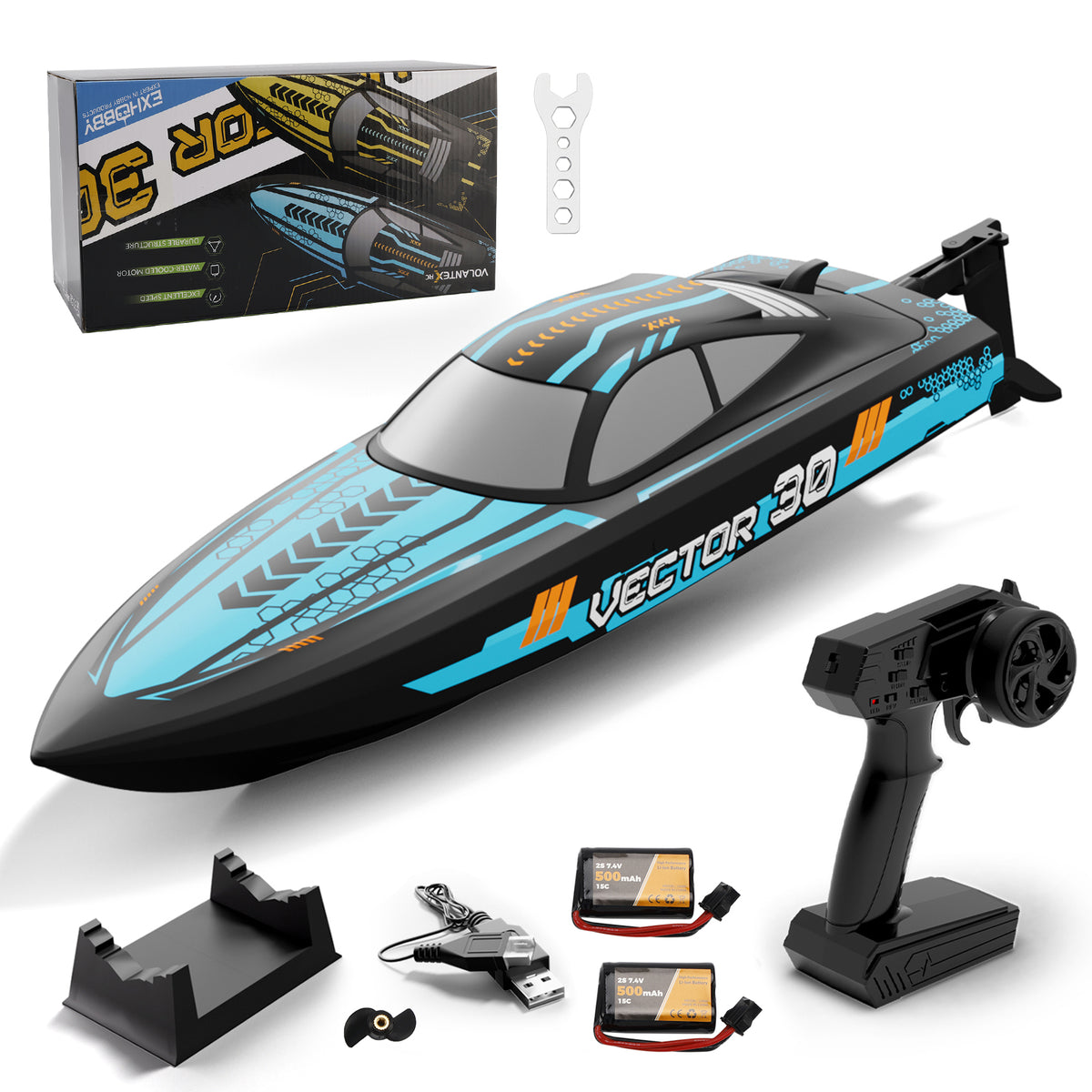 79508 Racing Boat 2.4GHz Water Cooling System RC Boat With 2 Batteries Toy Blue