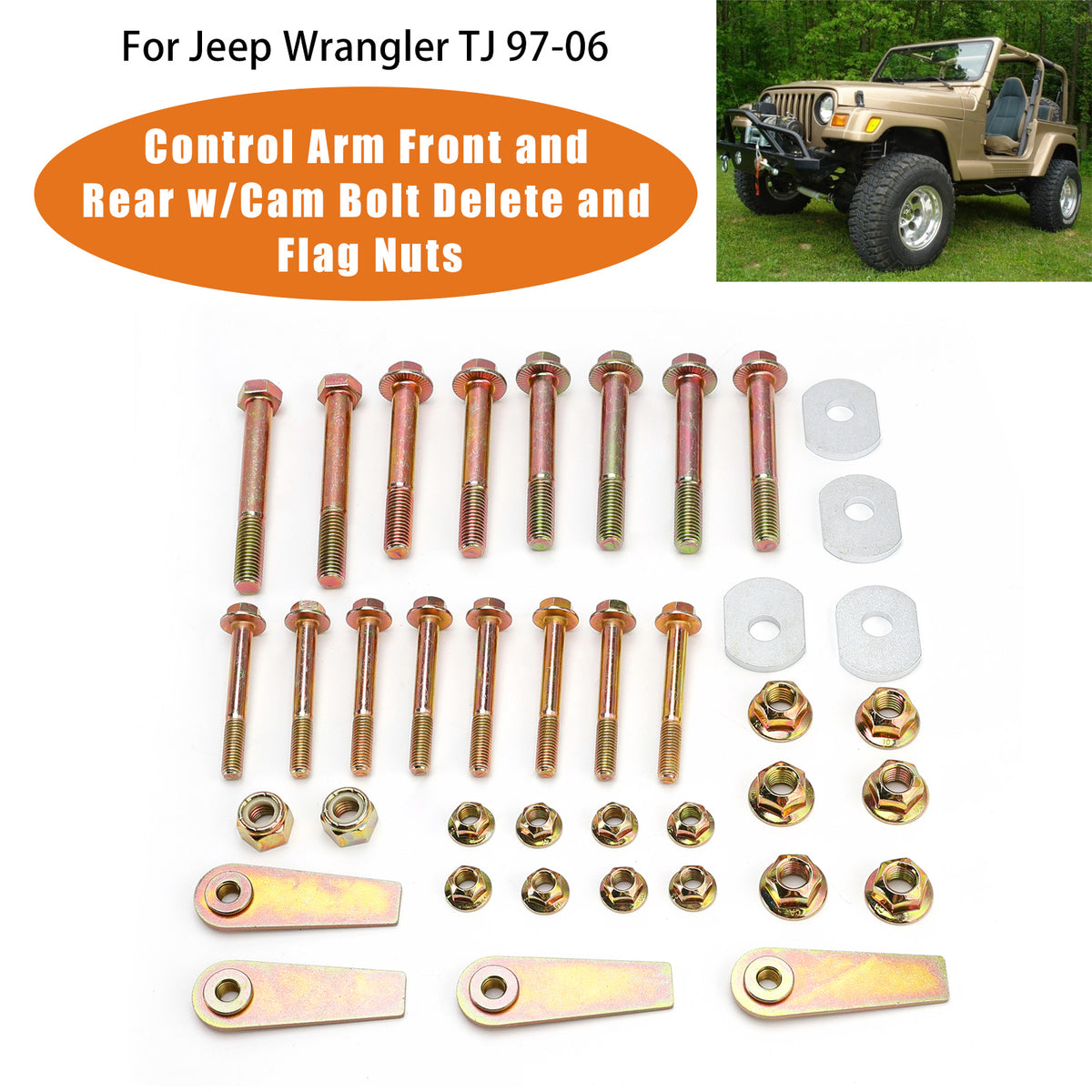 Control Arm Front and Rear w/Cam Bolt Delete and Flag Nuts For Jeep Wrangler TJ 97-06