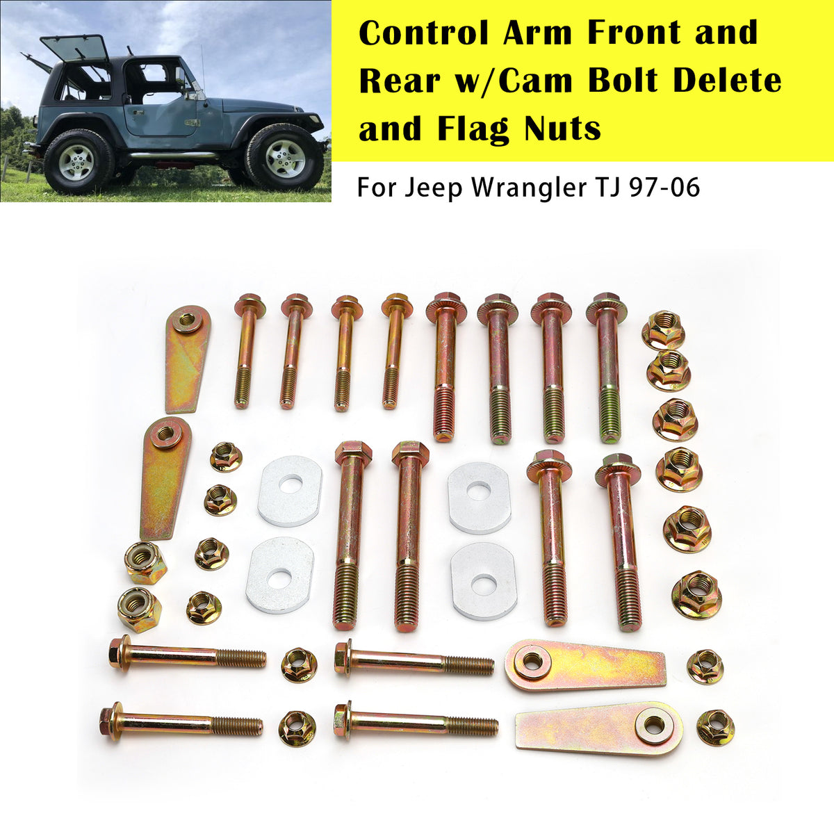 Jeep Wrangler TJ 97-06 Control Arm Front and Rear w/Cam Bolt Delete and Flag Nuts RO-0034 1025 Generic