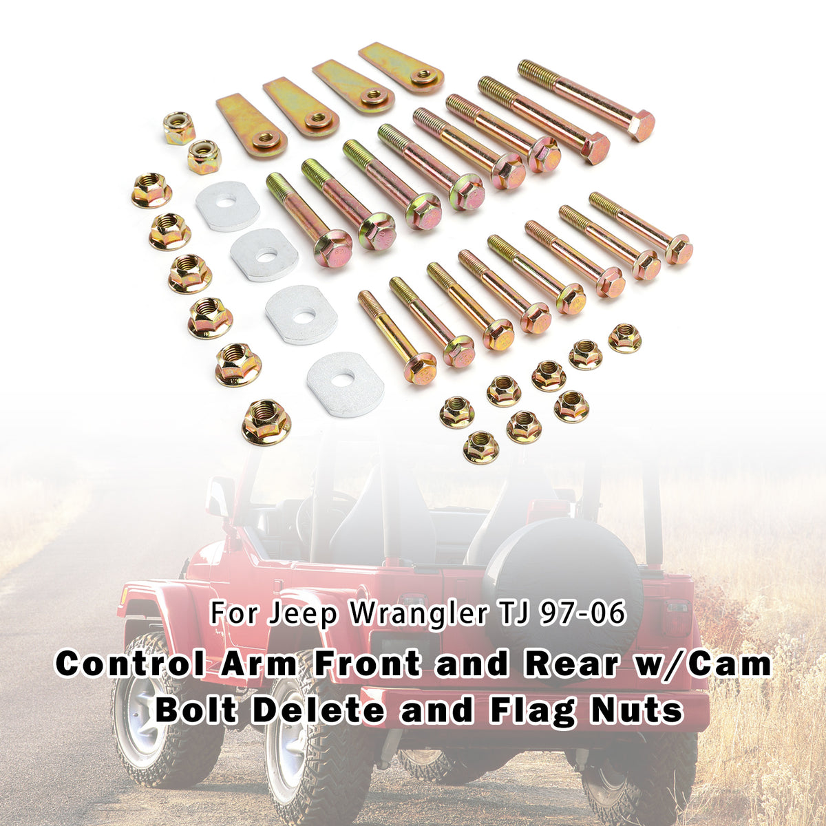 Jeep Wrangler TJ 97-06 Control Arm Front and Rear w/Cam Bolt Delete and Flag Nuts RO-0034 1025 Generic