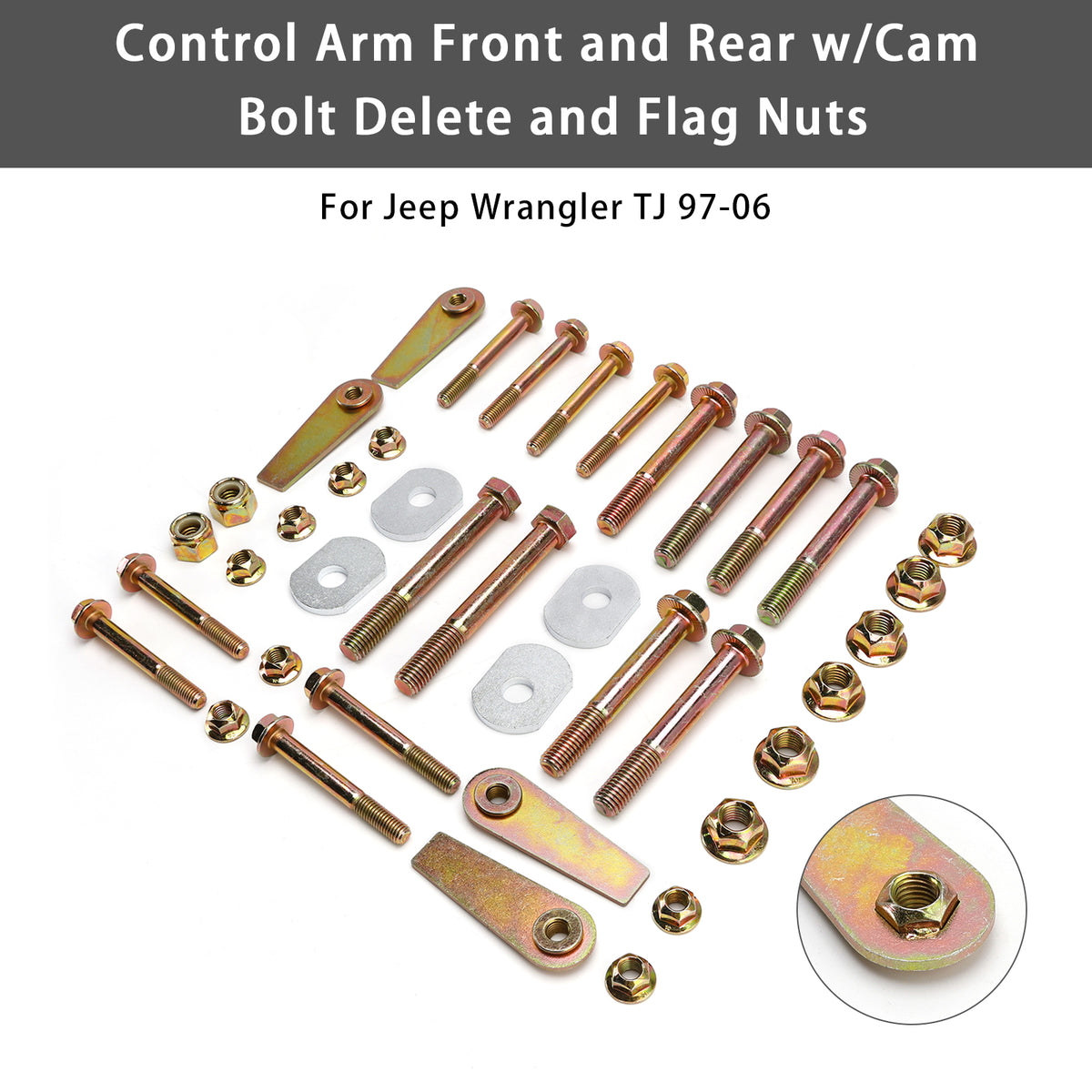 Jeep Wrangler TJ 97-06 Control Arm Front and Rear w/Cam Bolt Delete and Flag Nuts RO-0034 1025 Generic