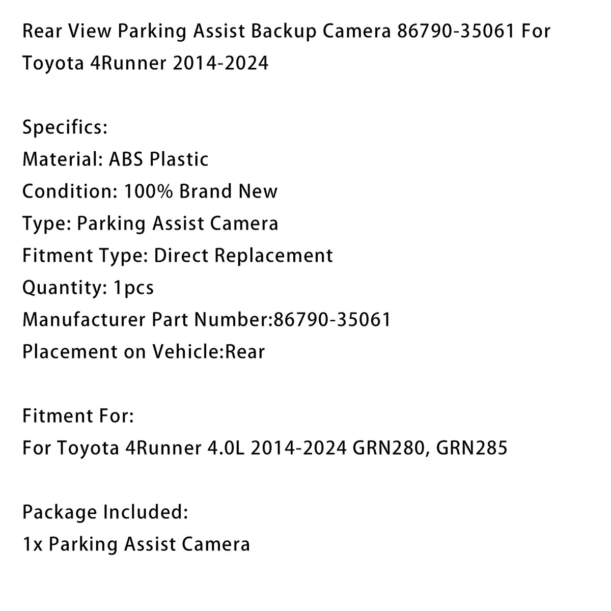 Rear View Parking Assist Backup Camera 86790-35061 For Toyota 4Runner 2014-2024