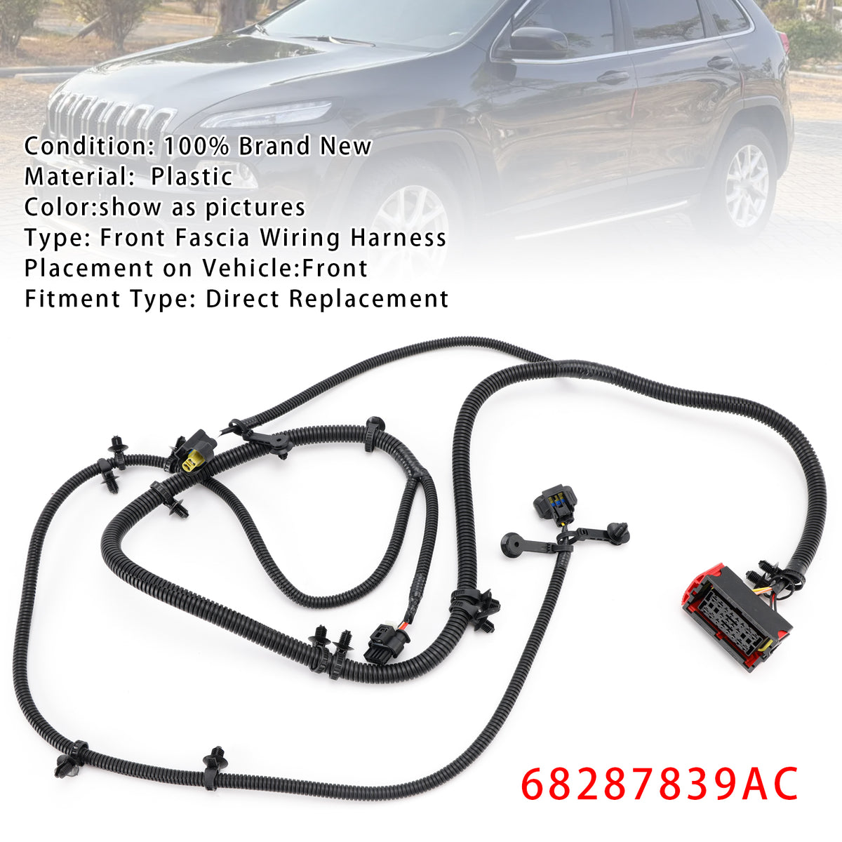 Front Fascia Wiring Harness 68287839AC For Jeep Cherokee 2019