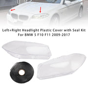Left+Right Headlight Plastic Cover with Seal Kit For BMW 5 F10 F11 2009-2017
