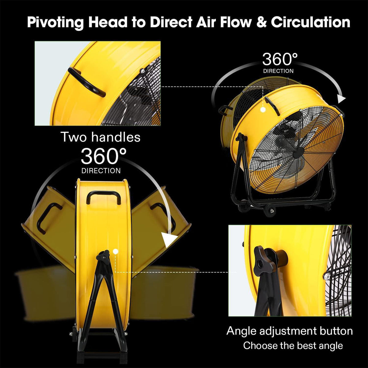 24 Inch Industrial Tilt Drum Fan 3 Velocity Speed 360° Adjustable Floor Fan