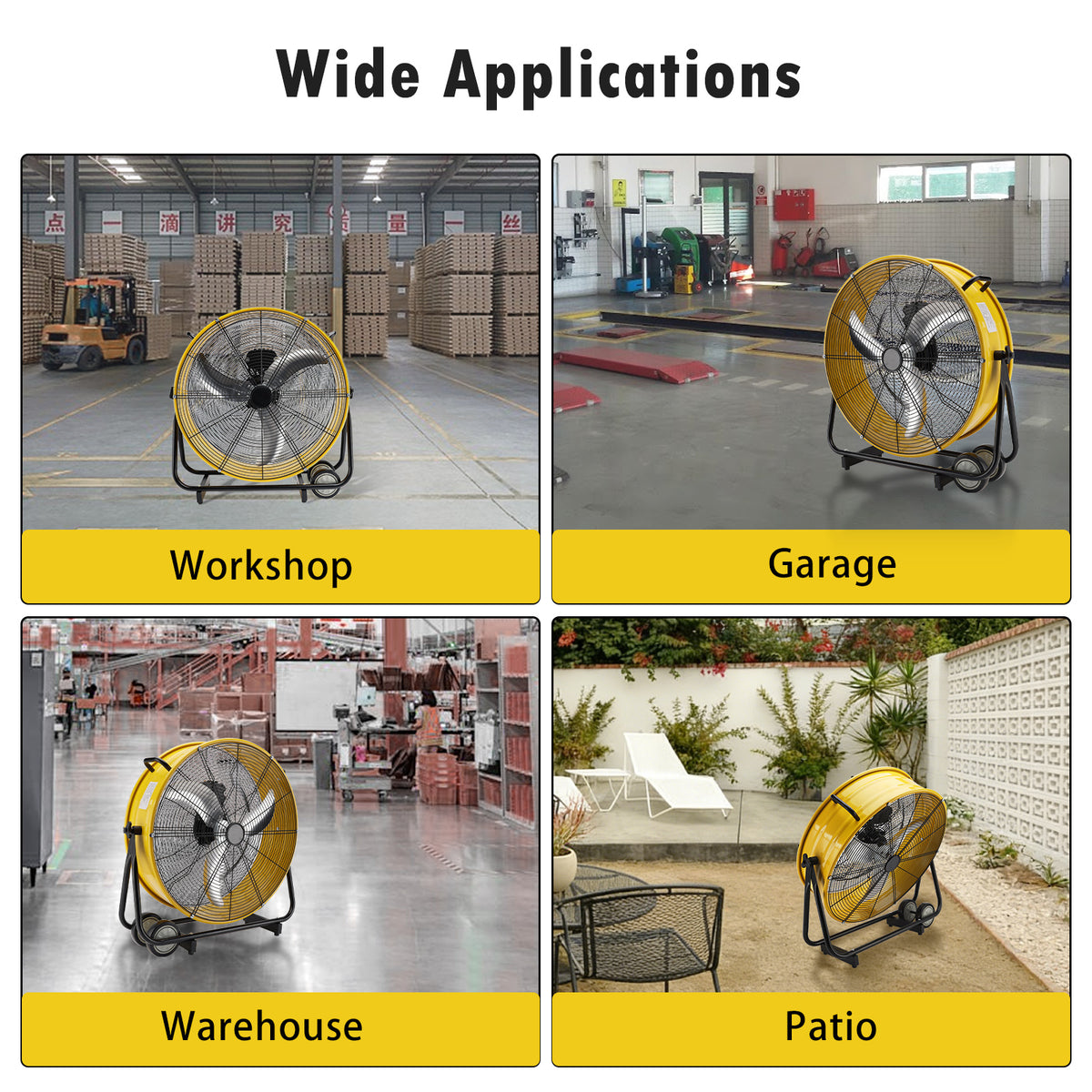 24 Inch Industrial Tilt Drum Fan 3 Velocity Speed 360° Adjustable Floor Fan