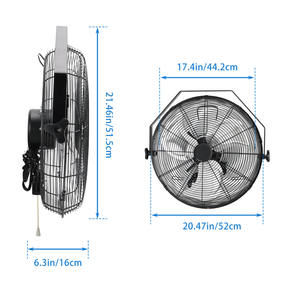 18 Inch Industrial Wall Mount Fan Metal 3 Speed Ventilation Shop Fan