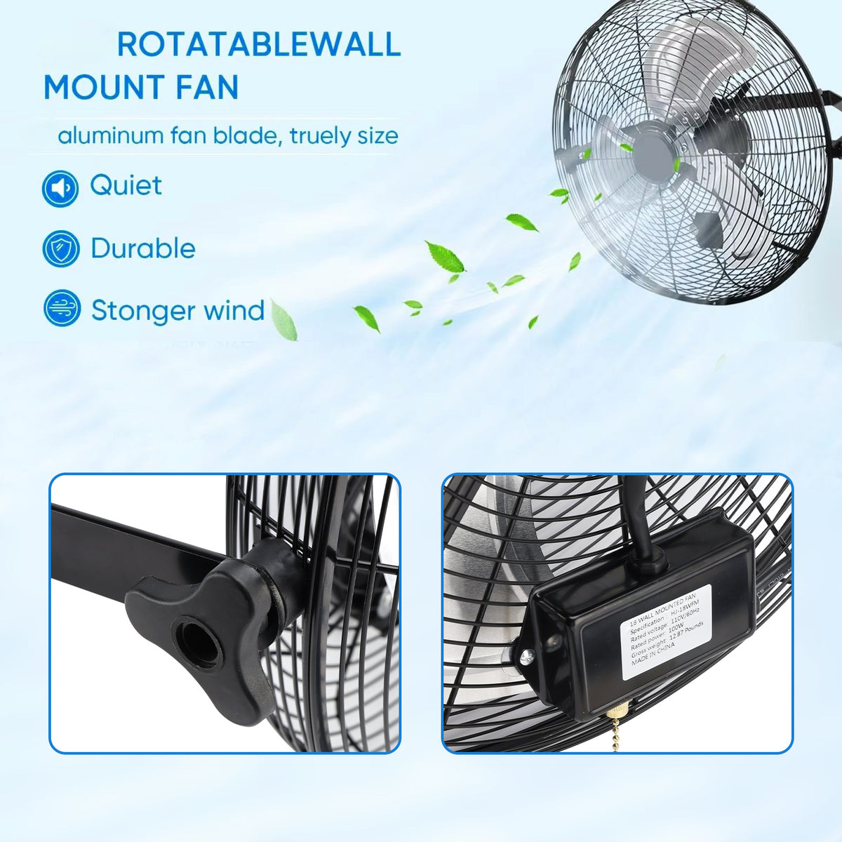 18 Inch Industrial Wall Mount Fan Metal 3 Speed Ventilation Shop Fan