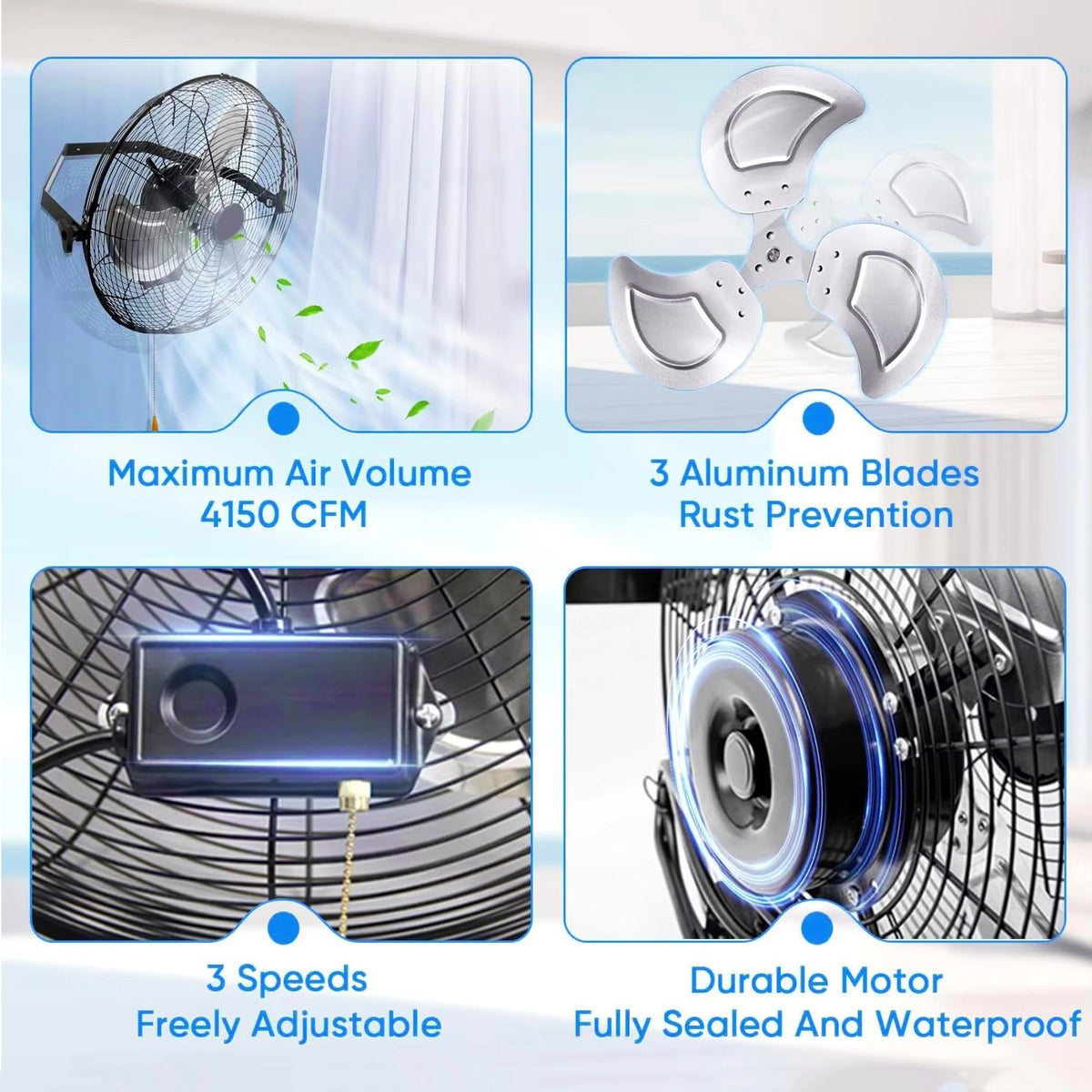 20 Inch Industrial Wall Mount Fan Metal 3 Speed Ventilation Shop Fan