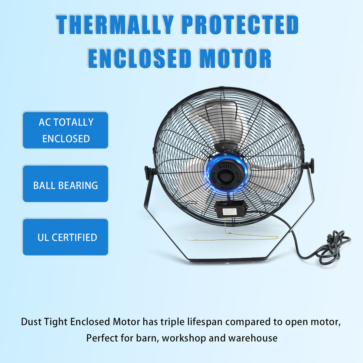 20 Inch Industrial Wall Mount Fan Metal 3 Speed Ventilation Shop Fan