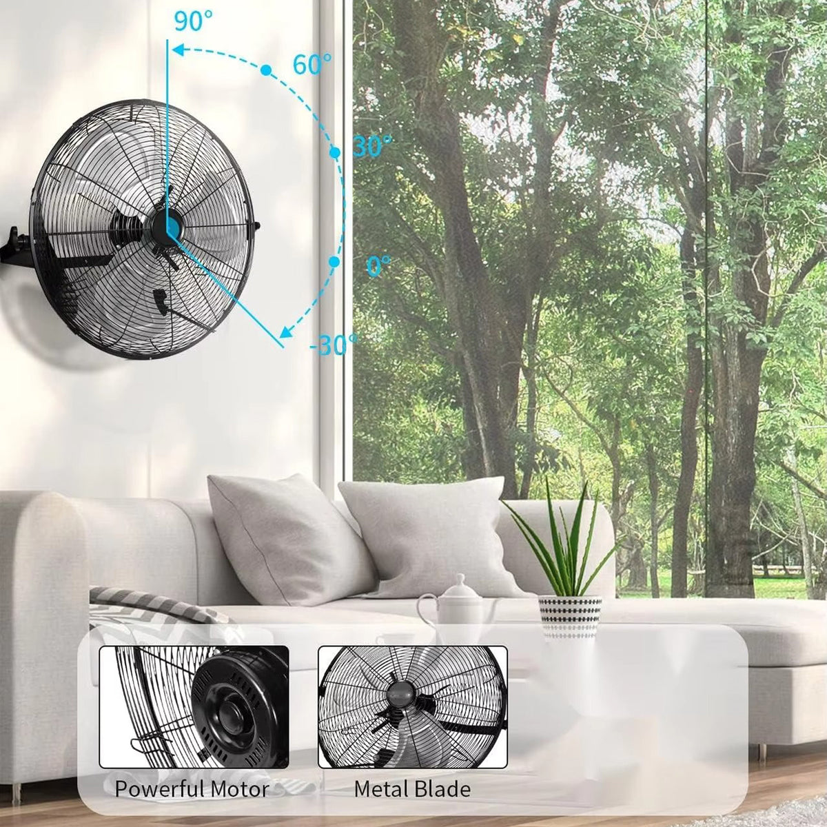 20 Inch Industrial Wall Mount Fan Metal 3 Speed Ventilation Shop Fan