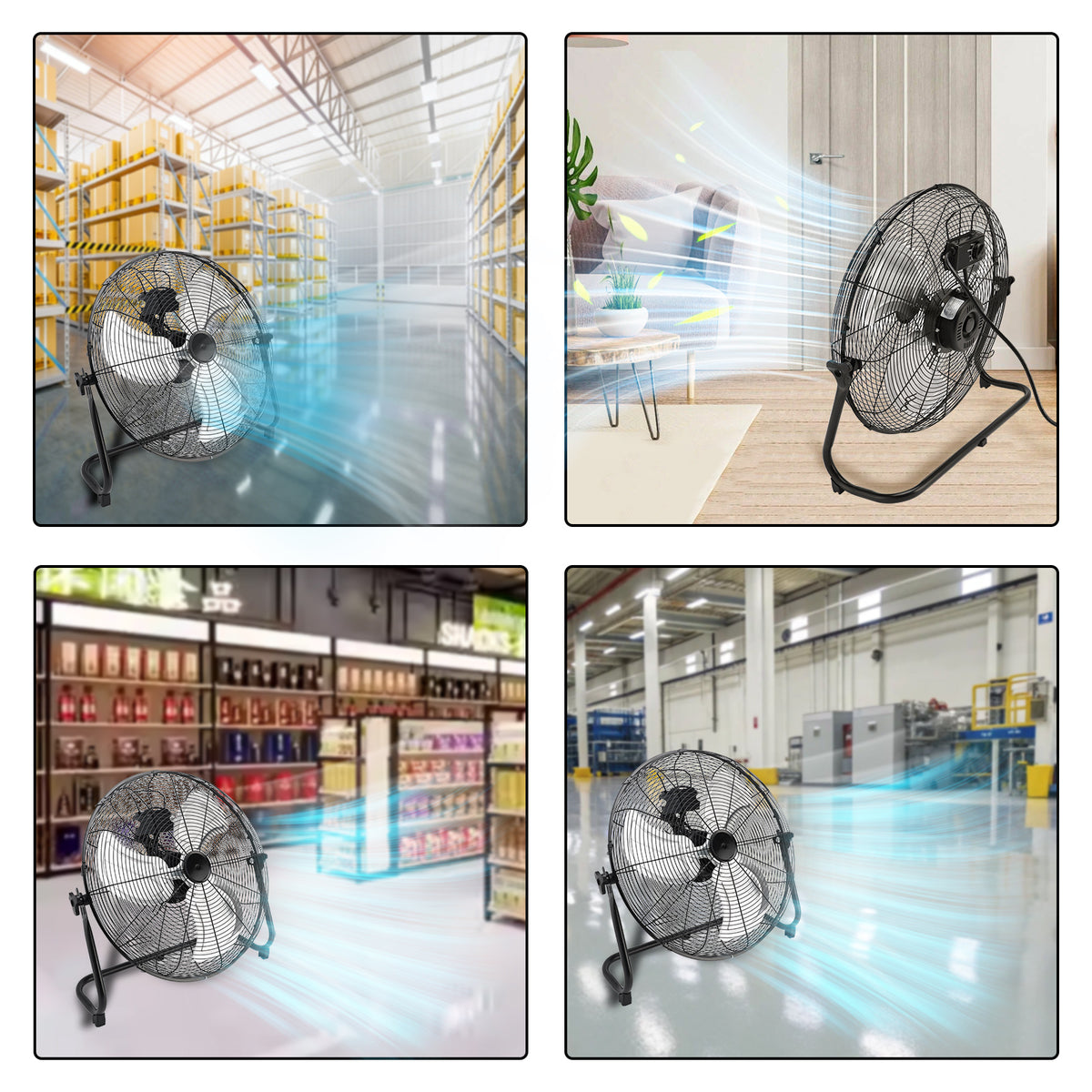20 Inch High Velocity Industrial Cooling Floor Fan With 3 Speeds Tilt Head