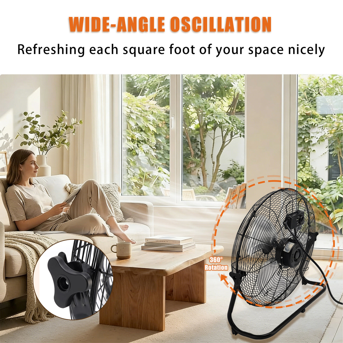 20 Inch High Velocity Industrial Cooling Floor Fan With 3 Speeds Tilt Head