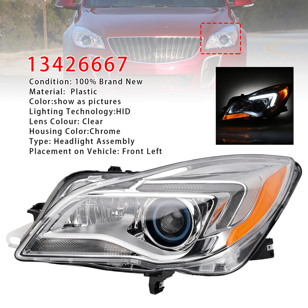 HID Xenon Left Headlight 13426667 For Buick Regal 2014-2017