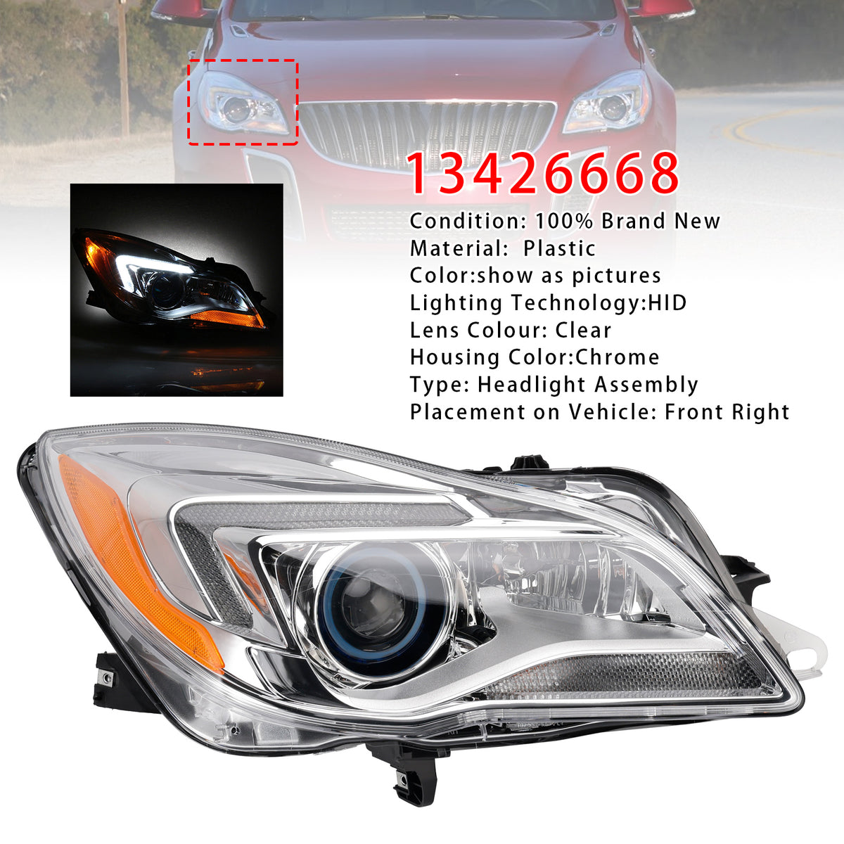 HID Xenon Right Headlight 13426668 For Buick Regal 2014-2017