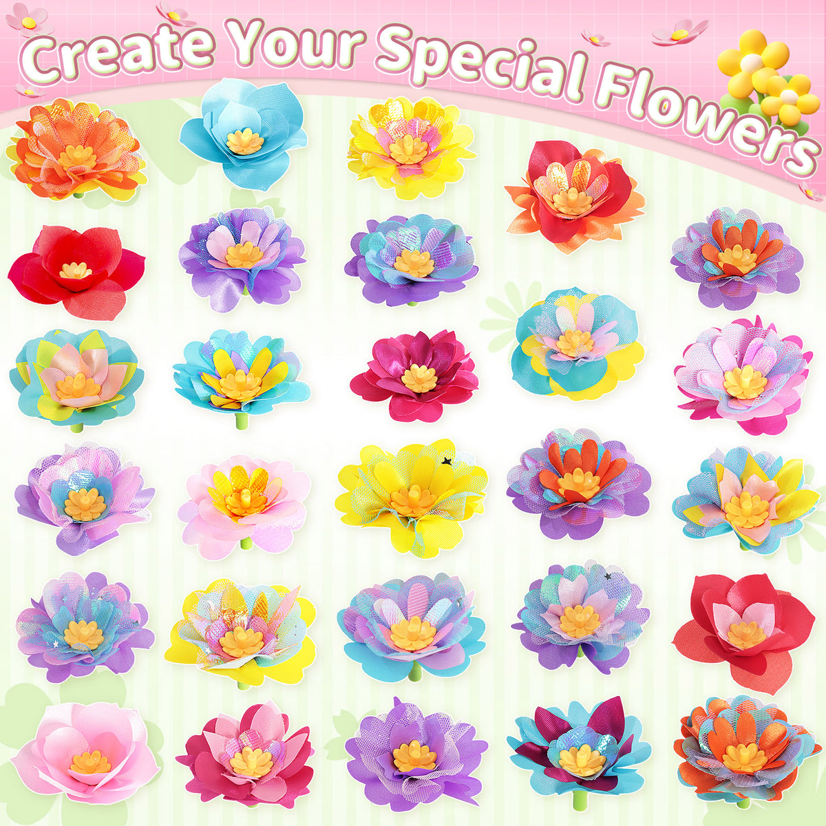 Flower Bouquet Making Kit DIY Flower Bouquets Craft Toy For 4+ Year Old Kid Pink