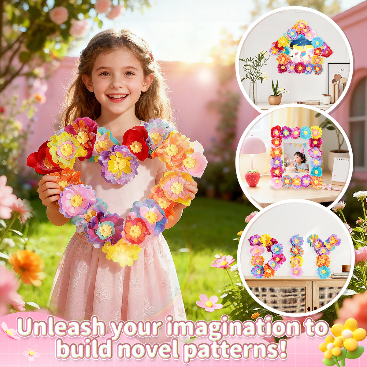 Flower Bouquet Making Kit DIY Flower Bouquets Craft Toy For 4+ Year Old Kid Pink