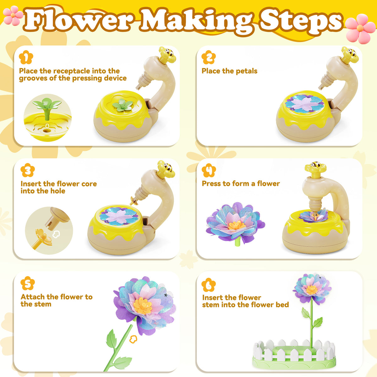 Flower Bouquet Making Kit DIY Flower Bouquets Craft Toy For 4+ Year Kid Yellow