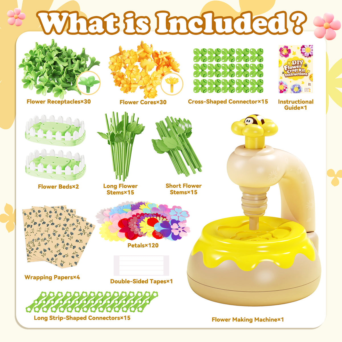 Flower Bouquet Making Kit DIY Flower Bouquets Craft Toy For 4+ Year Kid Yellow