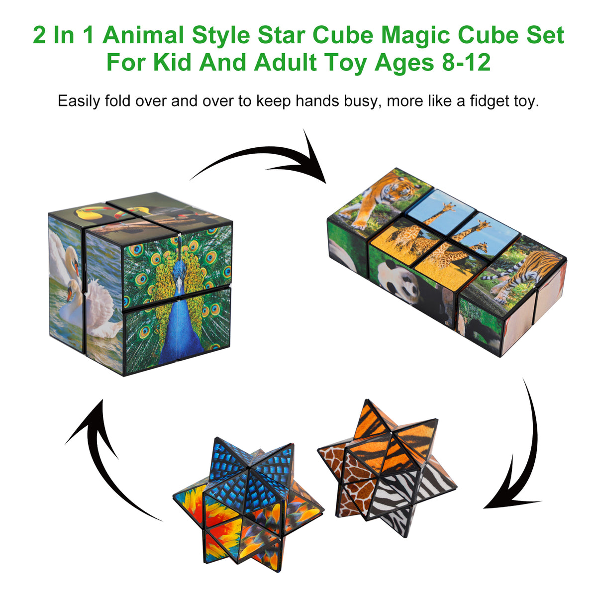 2 In 1 Animal Style Star Cube Magic Cube Set For Kid And Adult Toy Ages 8-12