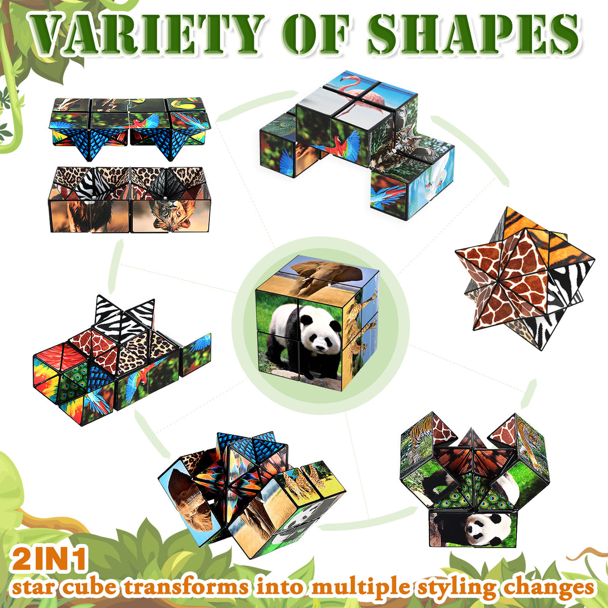 2 In 1 Animal Style Star Cube Magic Cube Set For Kid And Adult Toy Ages 8-12