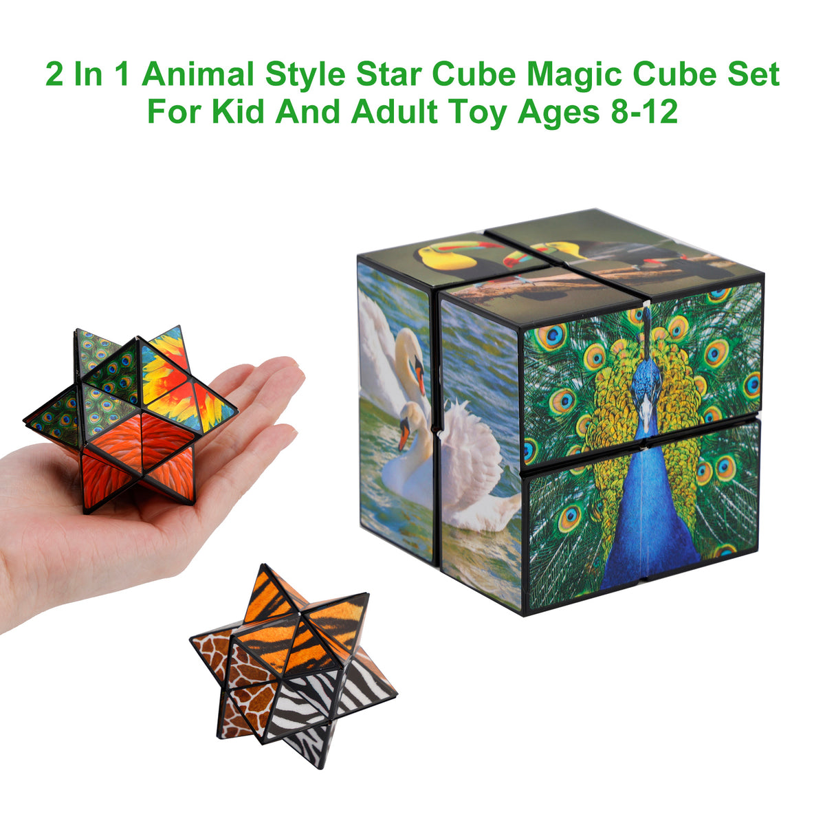 2 In 1 Animal Style Star Cube Magic Cube Set For Kid And Adult Toy Ages 8-12