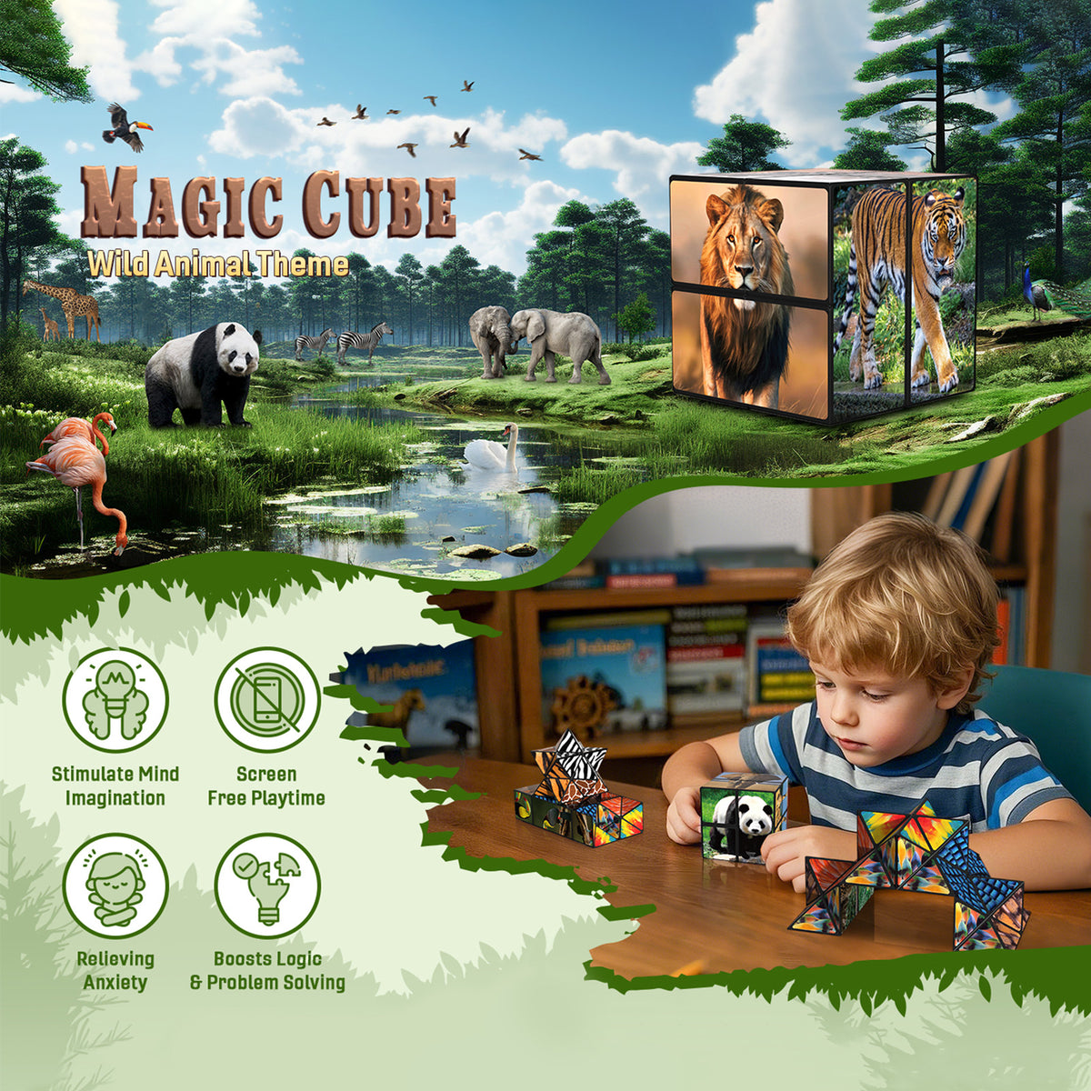 2 In 1 Animal Style Star Cube Magic Cube Set For Kid And Adult Toy Ages 8-12