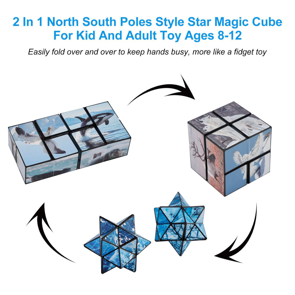2 In 1 North South Poles Style Star Magic Cube For Kid And Adult Toy Ages 8-12