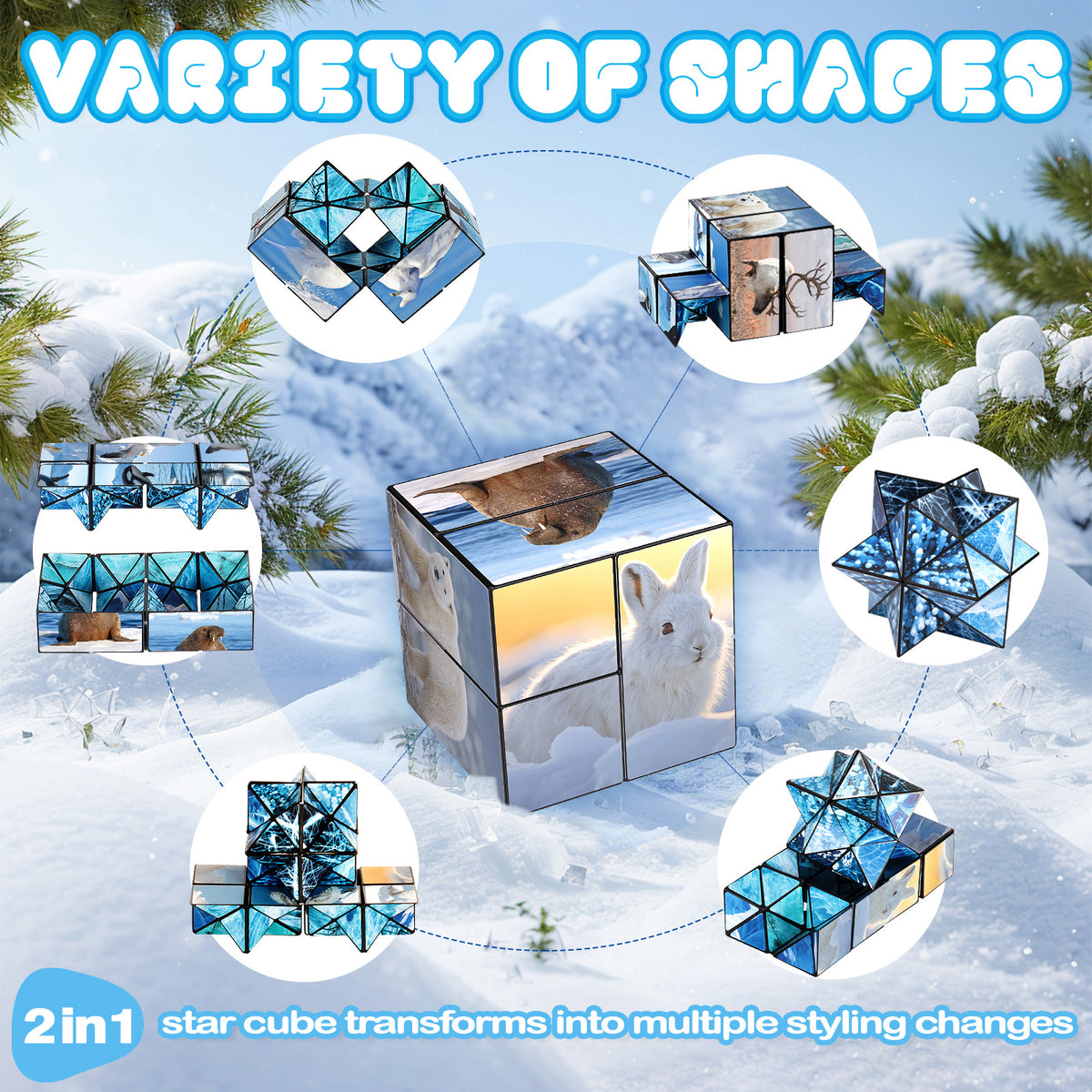 2 In 1 North South Poles Style Star Magic Cube For Kid And Adult Toy Ages 8-12