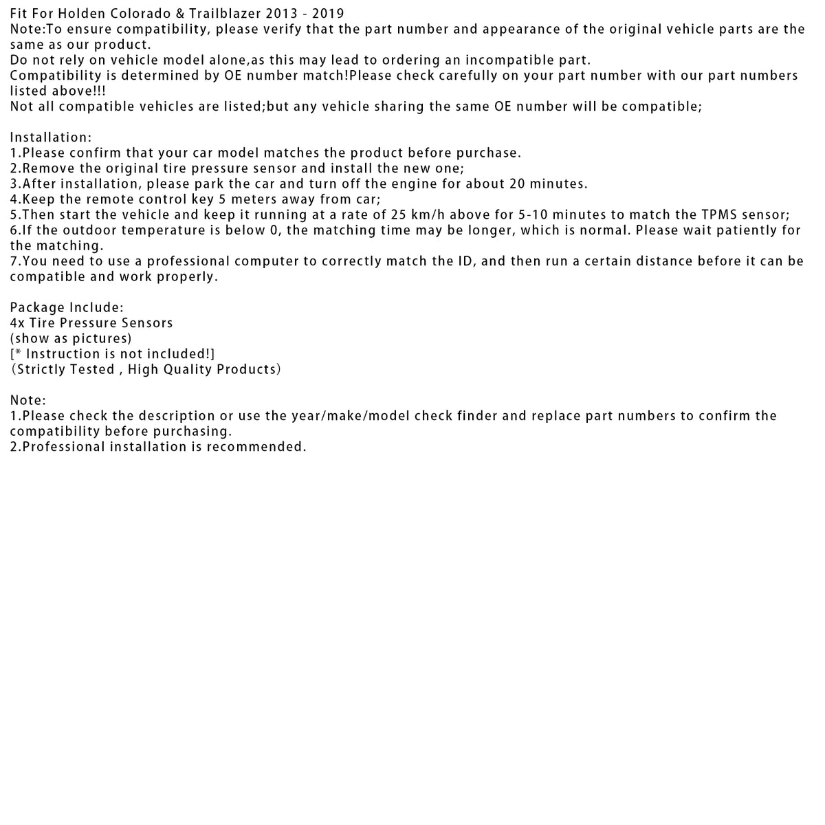 2017-2019 Buick LaCrosse 4X TPMS Tire Pressure Sensor 13598773 13506028 Generic