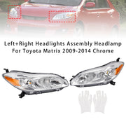 Left+Right Headlights Assembly Headlamp For Toyota Matrix 2009-2014 Chrome