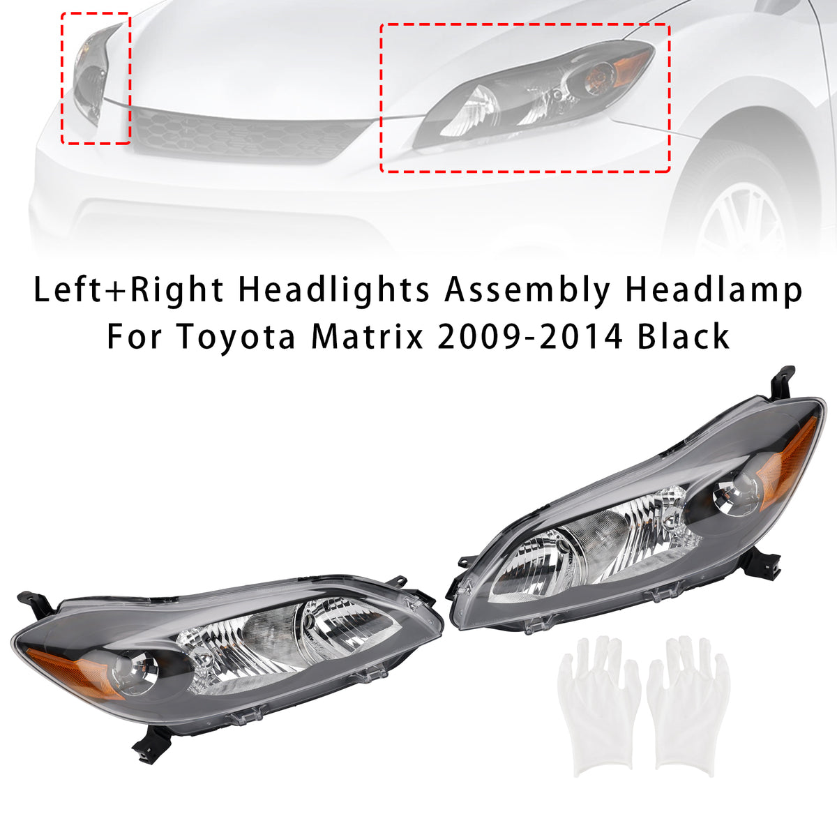 Left+Right Headlights Assembly Headlamp For Toyota Matrix 2009-2014 Black