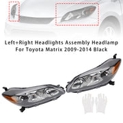 Left+Right Headlights Assembly Headlamp For Toyota Matrix 2009-2014 Black