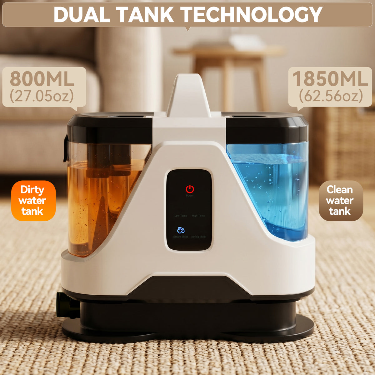 1700W Portable Carpet Cleaner Machine Dual-Water Tank 16Kpa Upholstery Cleaner