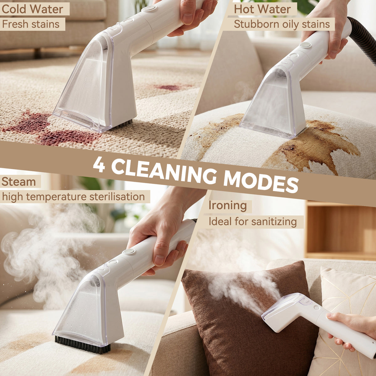 1700W Portable Carpet Cleaner Machine Dual-Water Tank 16Kpa Upholstery Cleaner