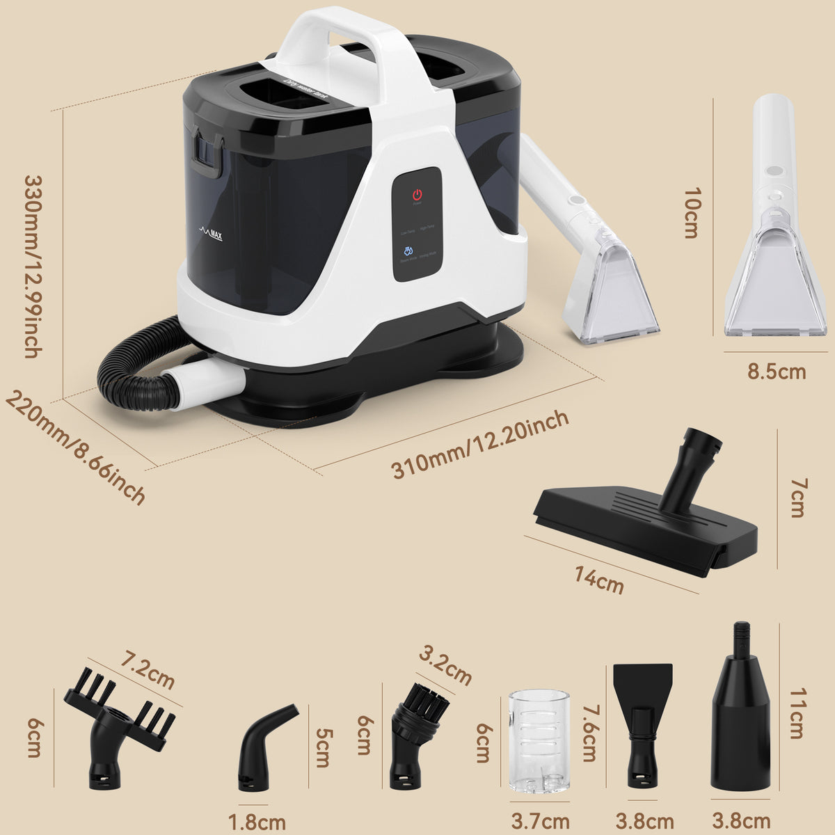 1700W Portable Carpet Cleaner Machine Dual-Water Tank 16Kpa Upholstery Cleaner