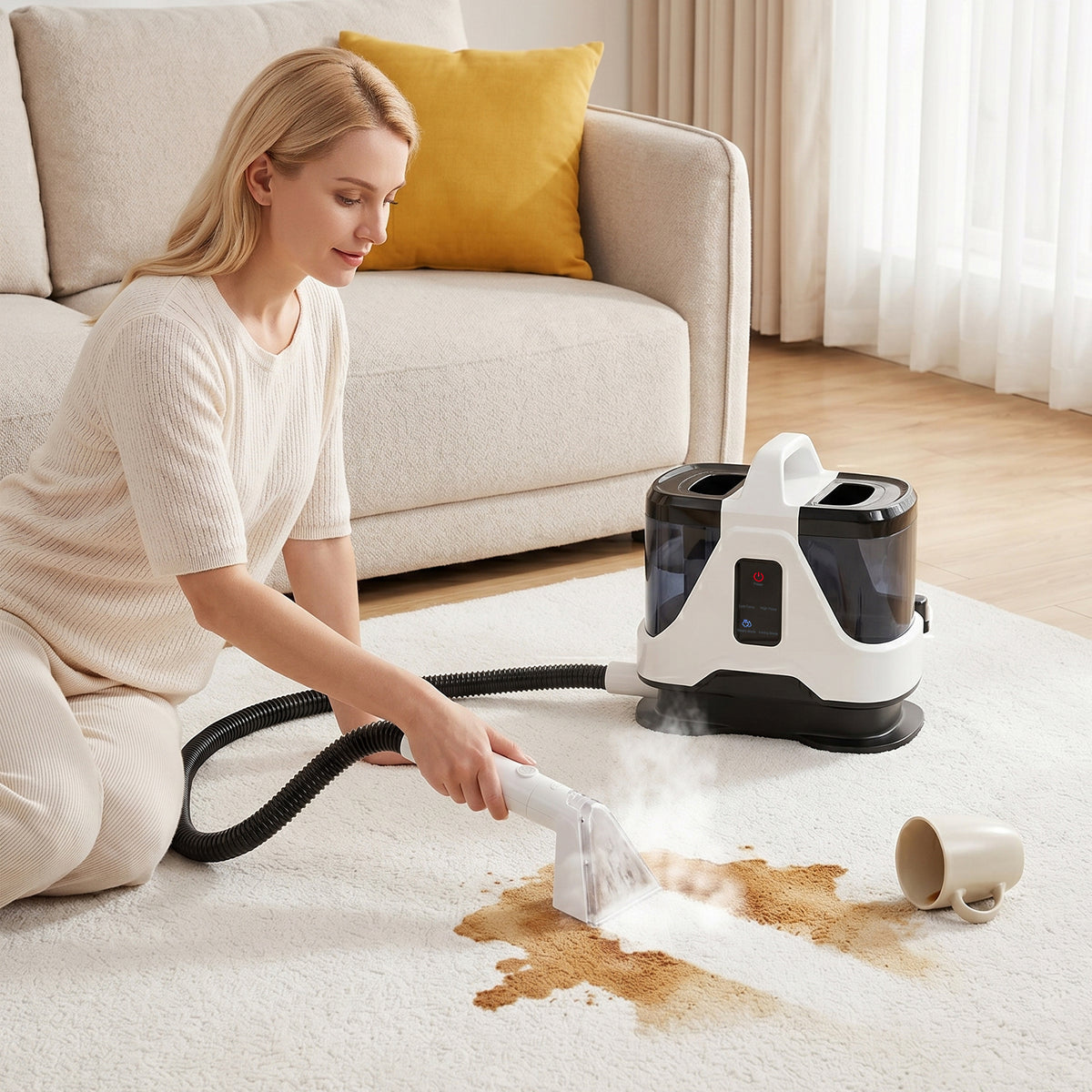 1700W Portable Carpet Cleaner Machine Dual-Water Tank 16Kpa Upholstery Cleaner