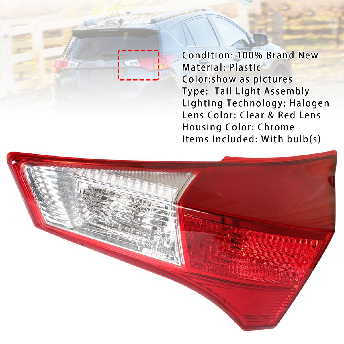 Right Rear Inner Halogen Tail Light Assembly For Toyota RAV4 2013-2015