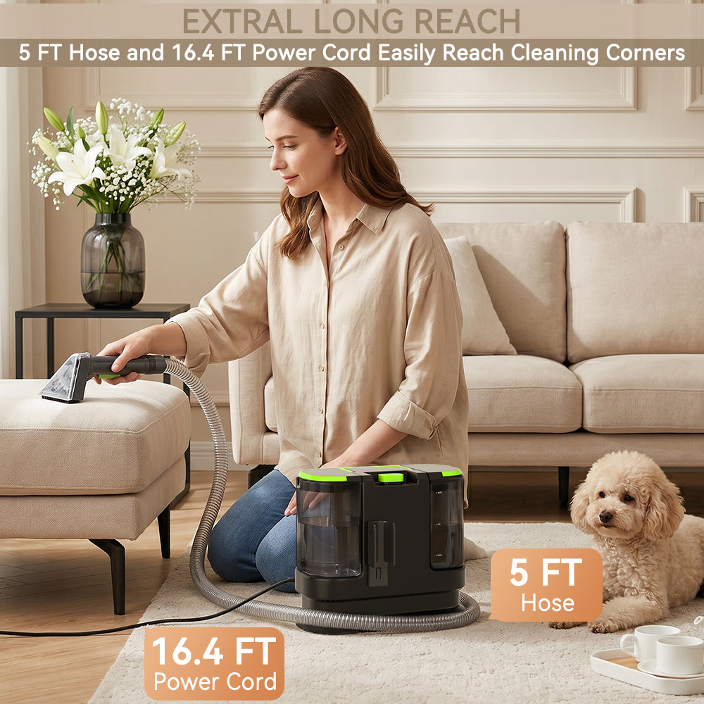 Portable Carpet Cleaner Machine Dual-Water Tank 16Kpa Upholstery Cleaner