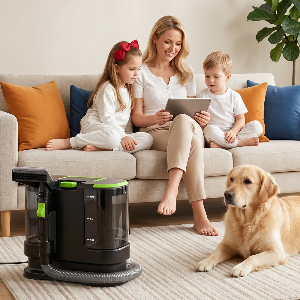 Portable Carpet Cleaner Machine Dual-Water Tank 16Kpa Upholstery Cleaner