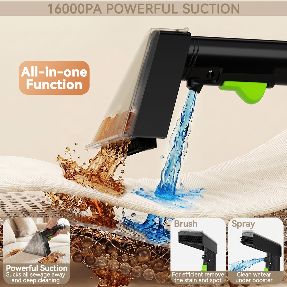 Portable Carpet Cleaner Machine Dual-Water Tank 16Kpa Upholstery Cleaner