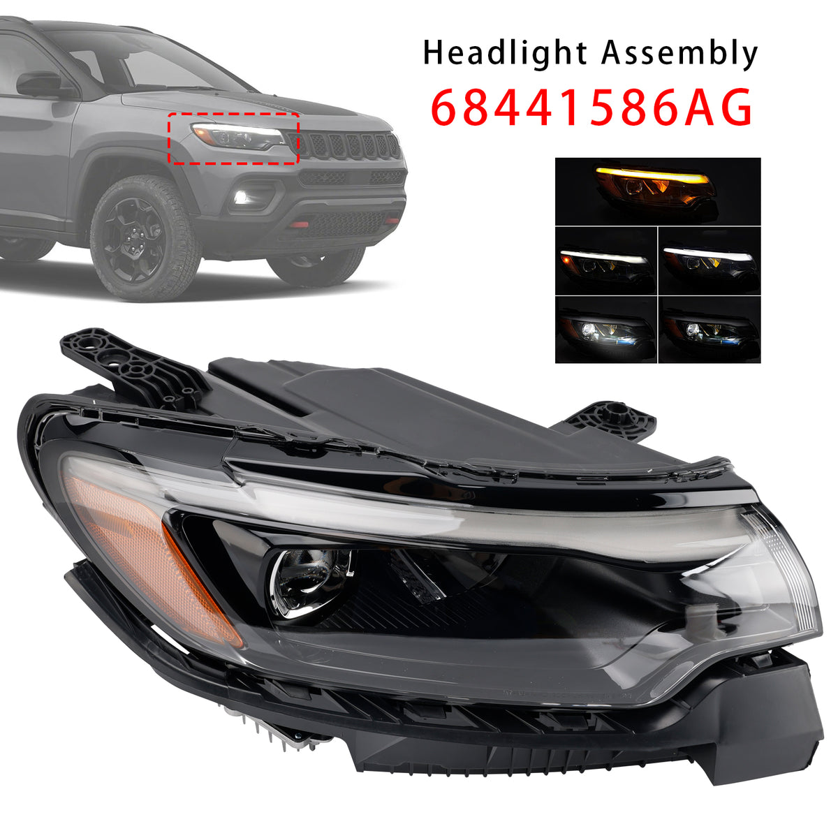 Right Led Headlight Assembly 68441586AG For Jeep Compass 2022-2026