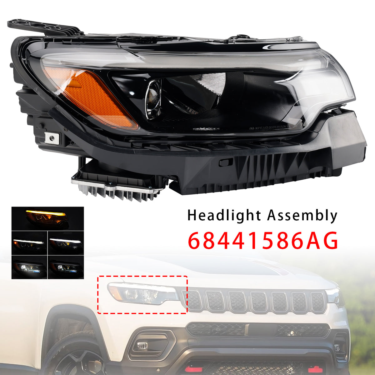 Right Led Headlight Assembly 68441586AG For Jeep Compass 2022-2026