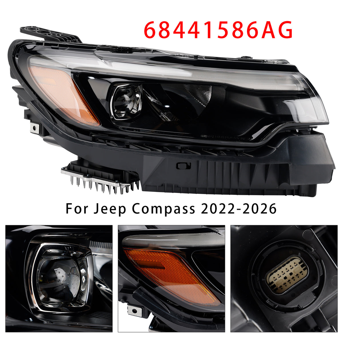 Right Led Headlight Assembly 68441586AG For Jeep Compass 2022-2026