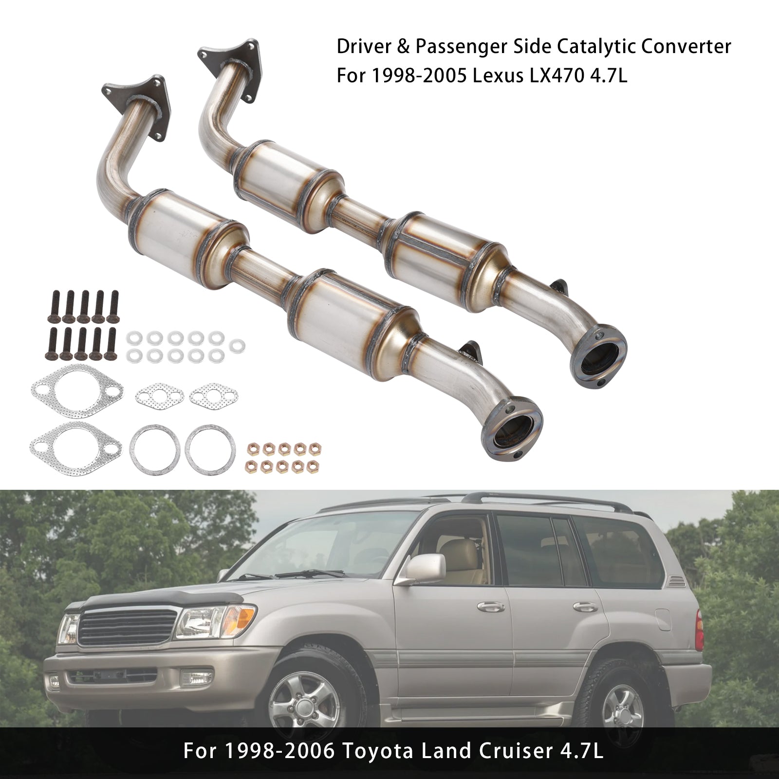 Driver & Passenger Side Catalytic Converter For 98-06 Lexus LX470 Toyota Land Cruiser 4.7L