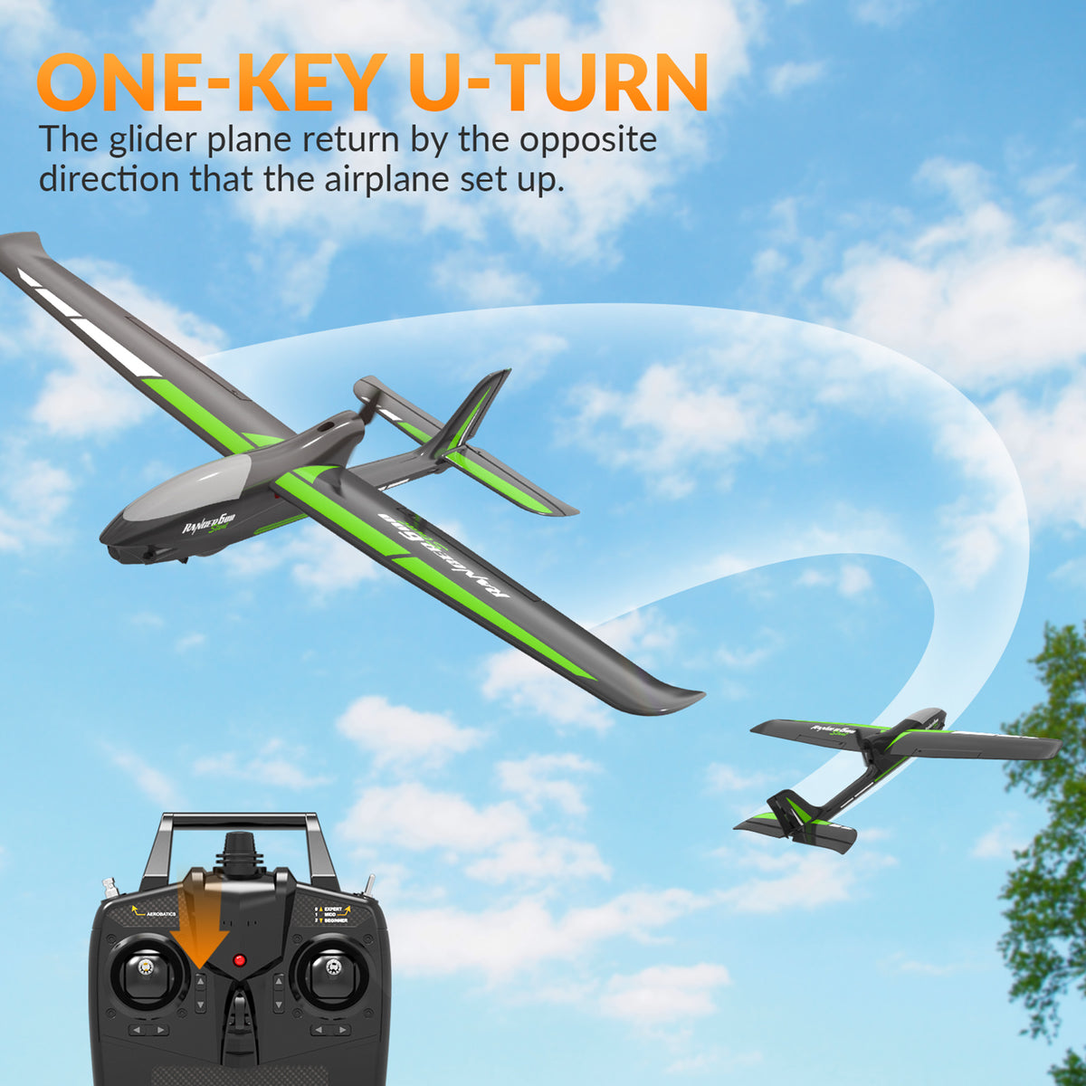 4CH 2.4GHz Remote Control Glider Airplane Rtf With 6 Axis Gyro 3 Modes Toy Black