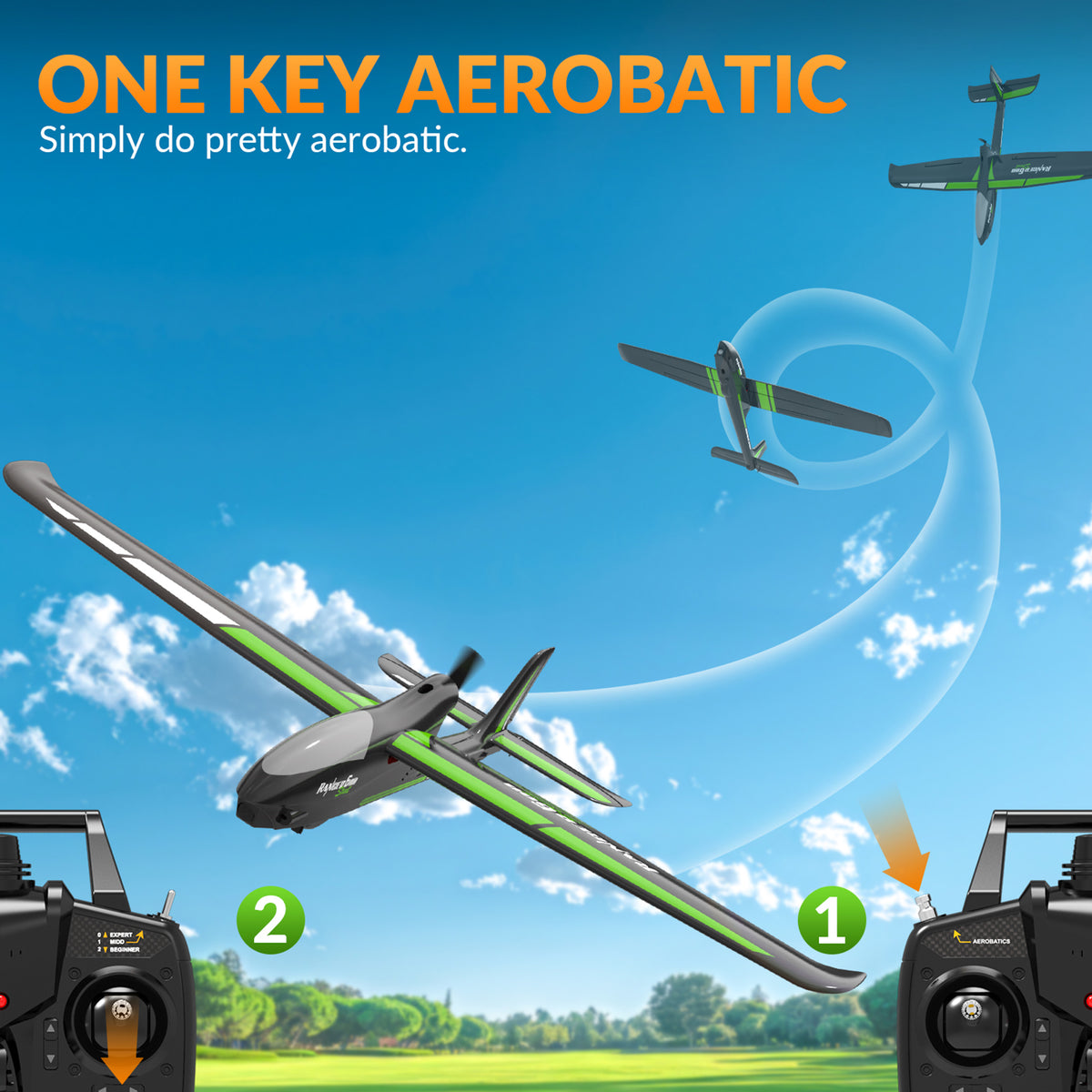 4CH 2.4GHz Remote Control Glider Airplane Rtf With 6 Axis Gyro 3 Modes Toy Black