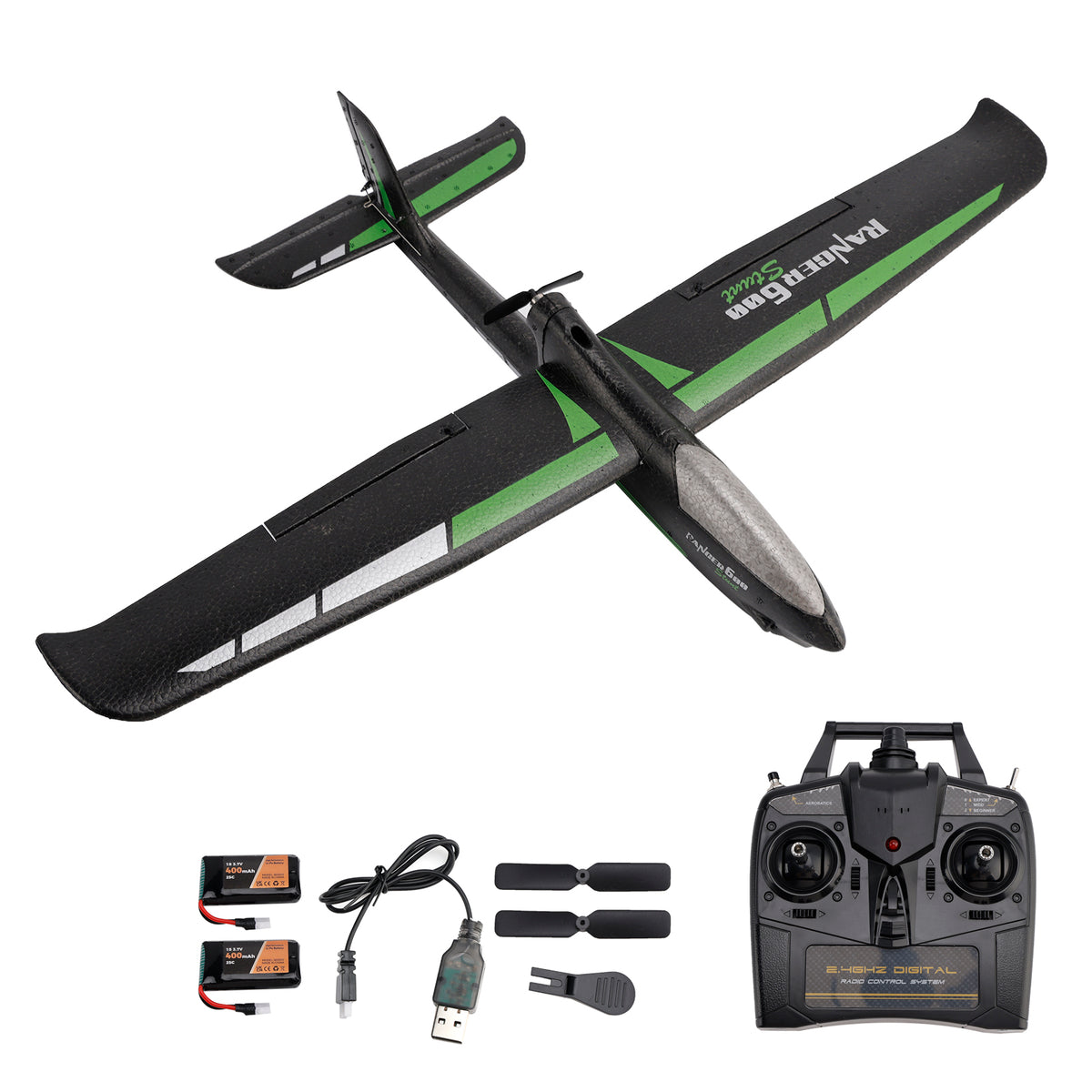4CH 2.4GHz Remote Control Glider Airplane Rtf With 6 Axis Gyro 3 Modes Toy Black
