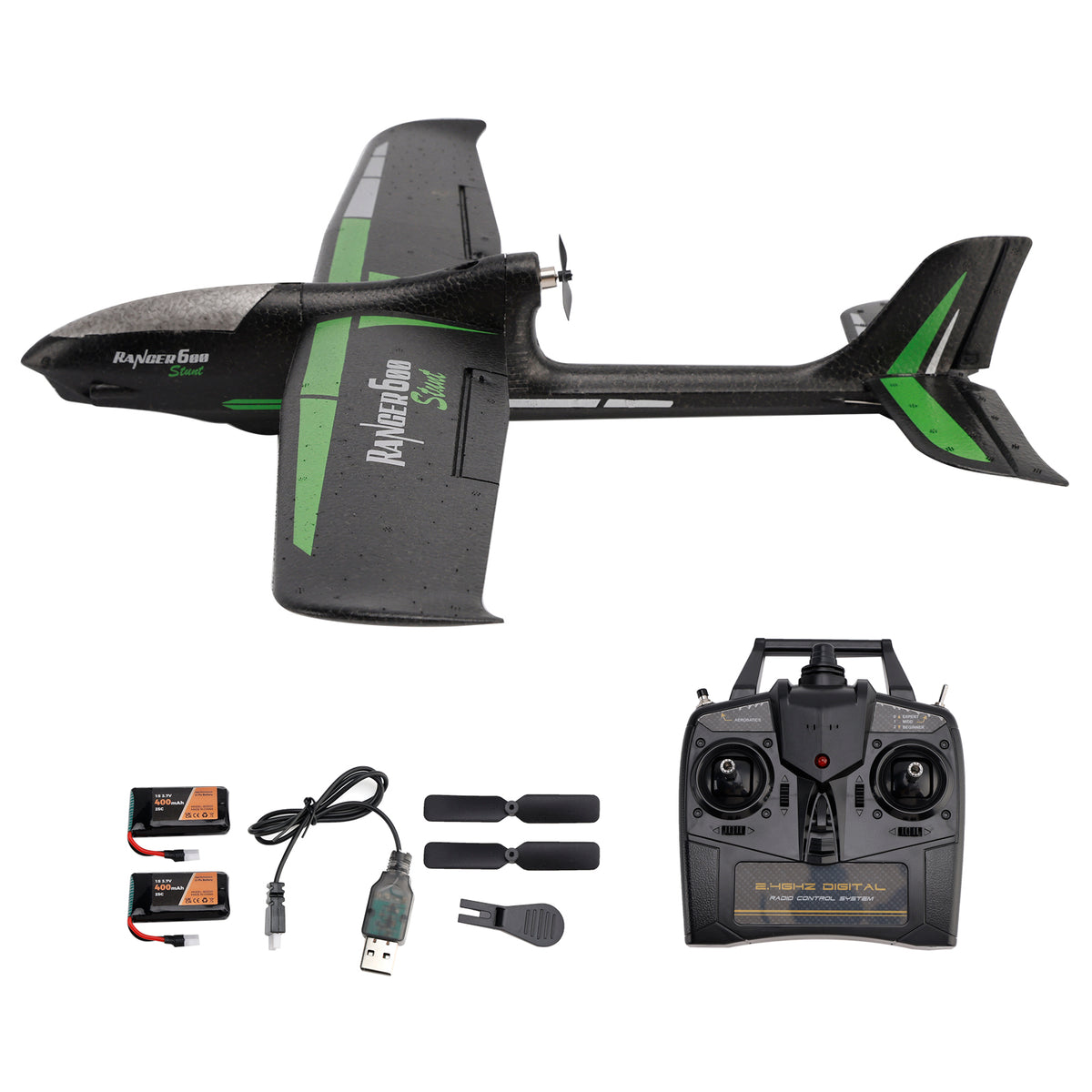 4CH 2.4GHz Remote Control Glider Airplane Rtf With 6 Axis Gyro 3 Modes Toy Black