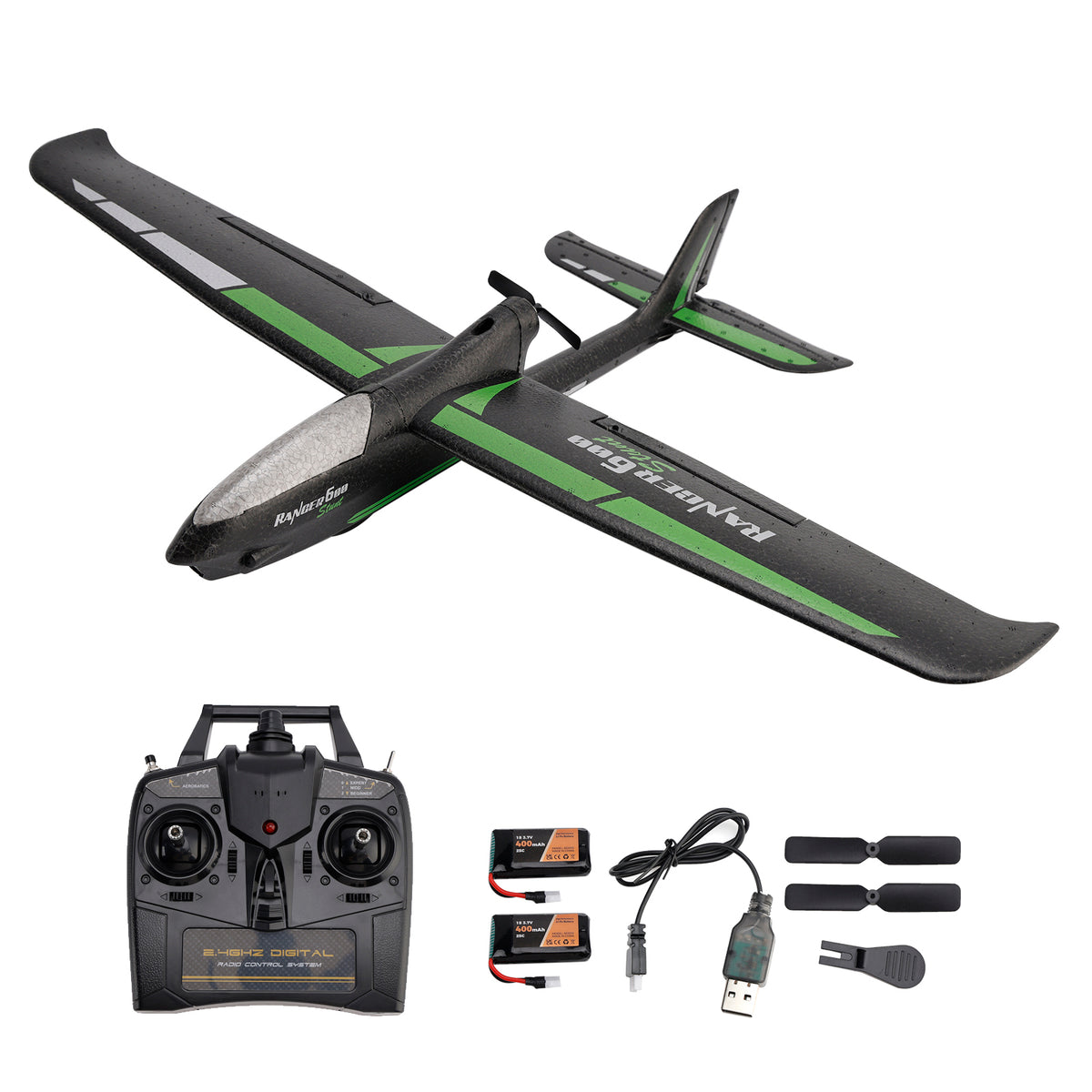 4CH 2.4GHz Remote Control Glider Airplane Rtf With 6 Axis Gyro 3 Modes Toy Black